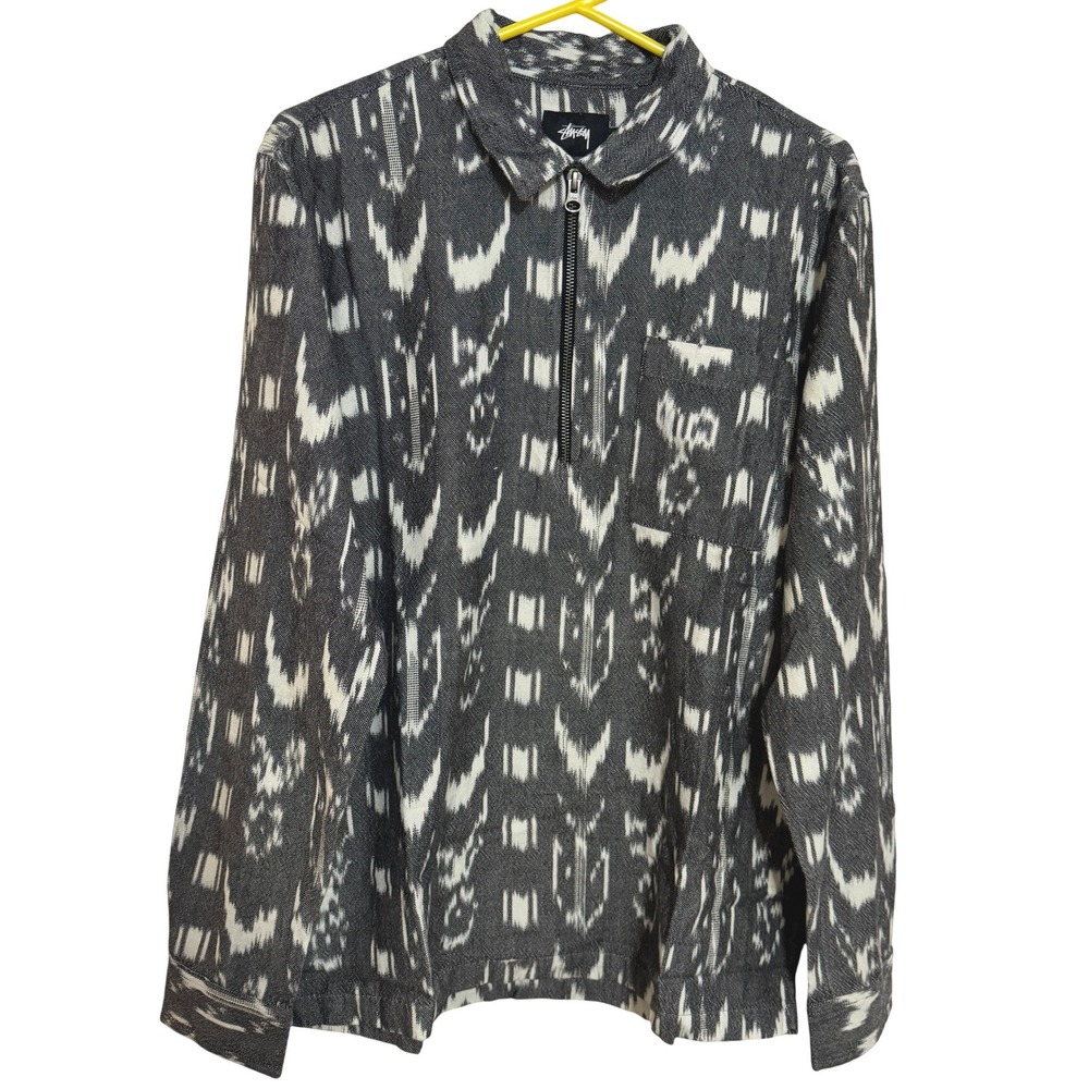 NWT Stussy ikat print henley Shirt Men's Medium 1/4 zip pullover Long Sleeve